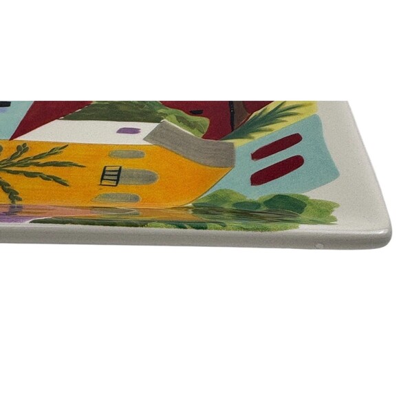 VTG Pier 1 One Villa del Sol Hand-Painted Square Plate Vibrant Village Folk Art - Picture 10 of 15